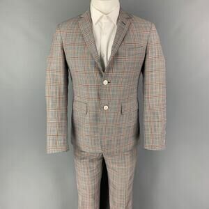BLACK FLEECE Size 38 Grey Navy White Plaid Wool Notch Lapel Suit